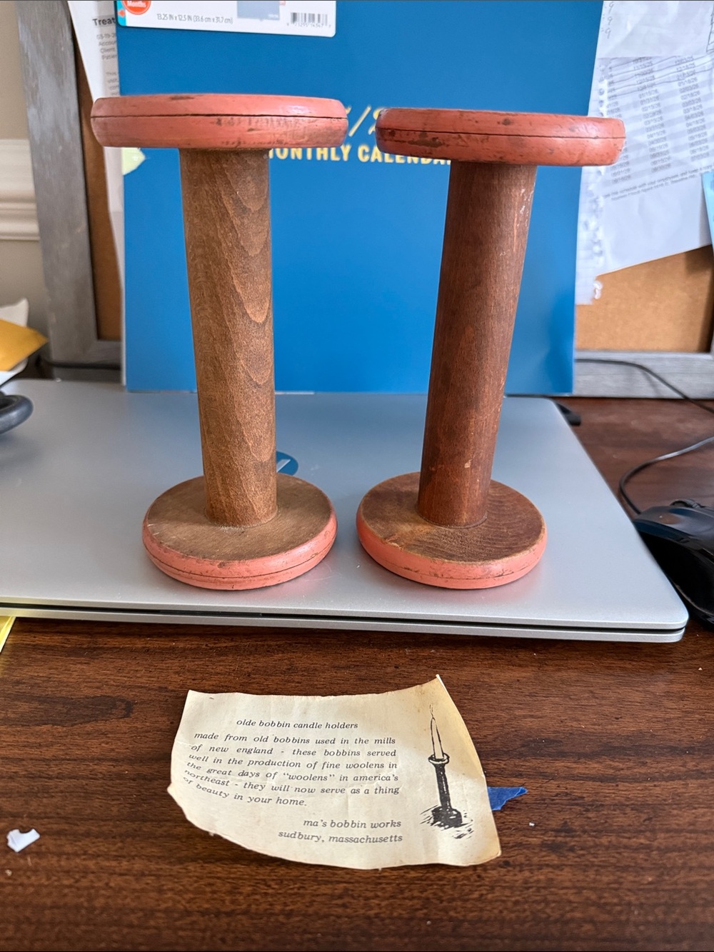 Clayton Bradford antique Handcrafted Wooden Bobbin Candle Holders